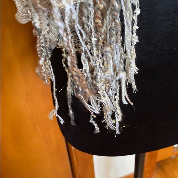 72” Textured Woven Scarf Fringe Metallic Ruched Bohemian Indie Gypsy - Picture 3 of 5